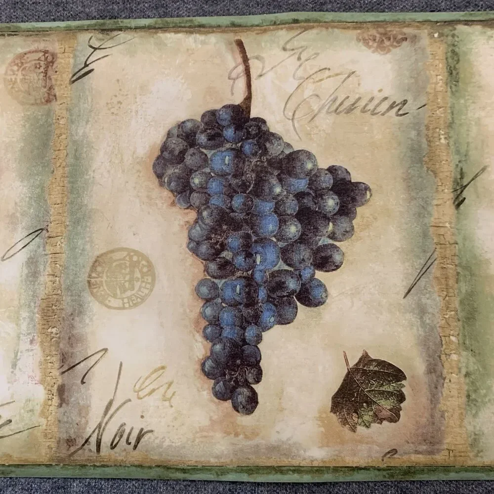 GRAPES & WINE LABELS WALLPAPER BORDER Pre-pasted 10 1/4 in. high x 15 ft. long